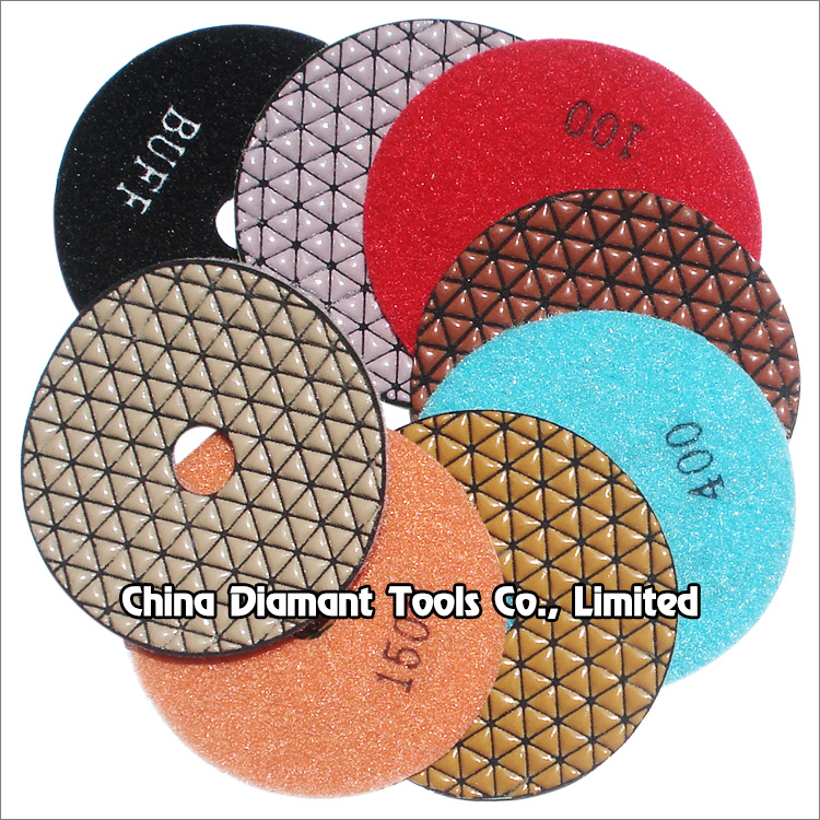 Flexible diamond polishing pads resin bond dry use for stone - multi-triangle shape